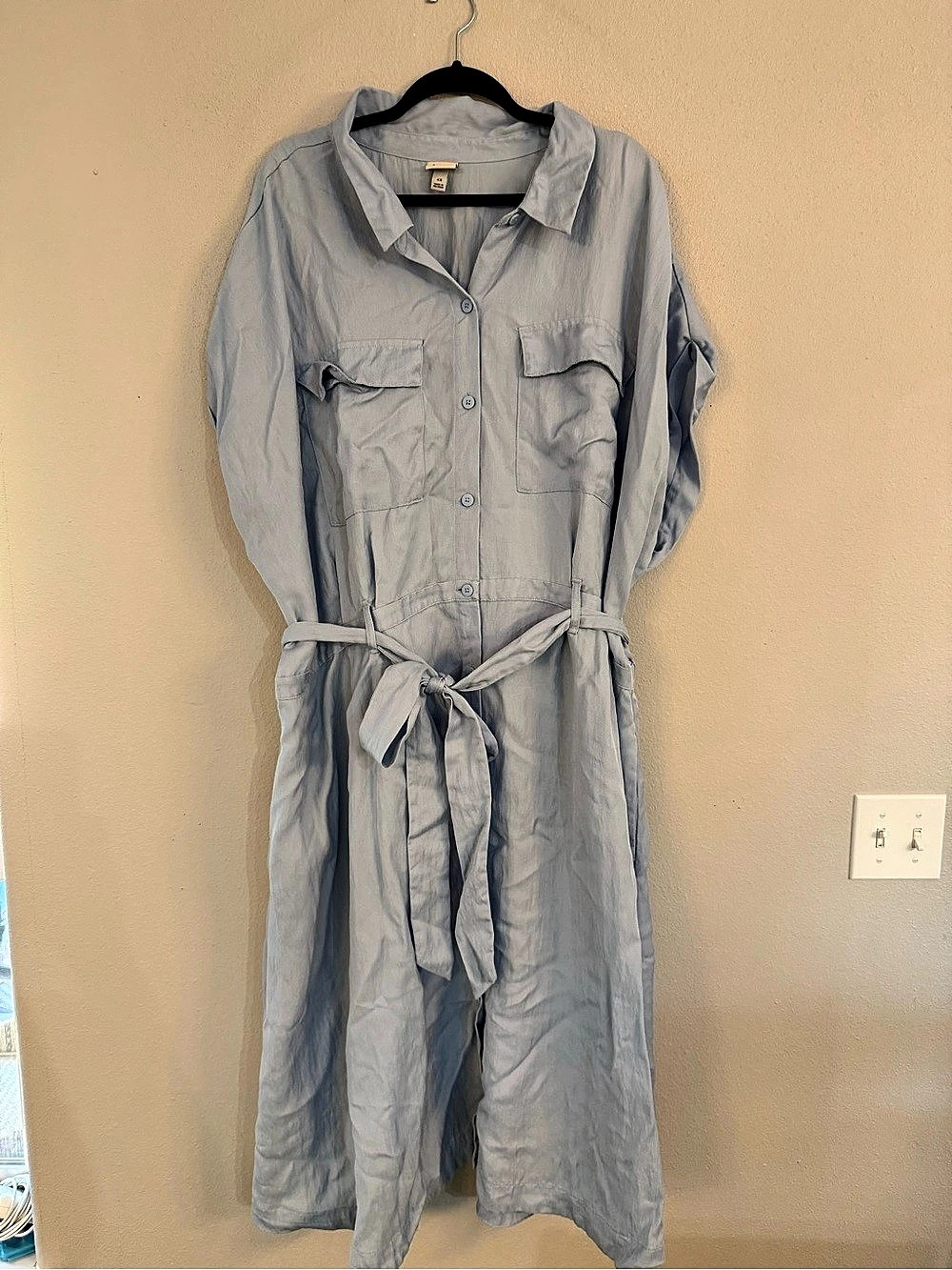 4x A New Day Short Sleeve Belted Button-Down Collared Shirtdress Blue
